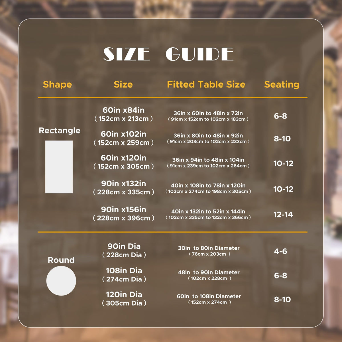 Sancua multi-size range supports rectangle and round table layouts