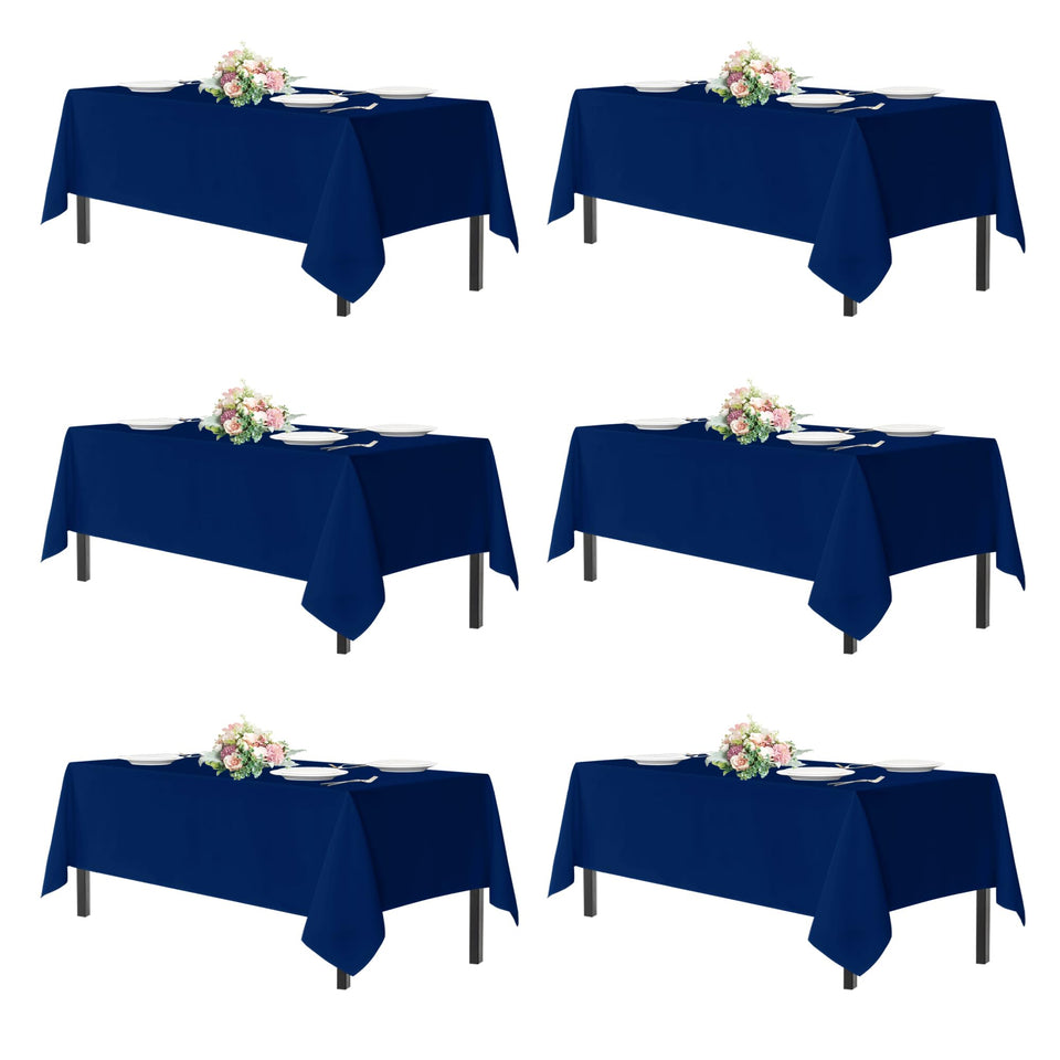 Sancua navy blue tablecloth on 8-foot rectangle table for a polished setup.