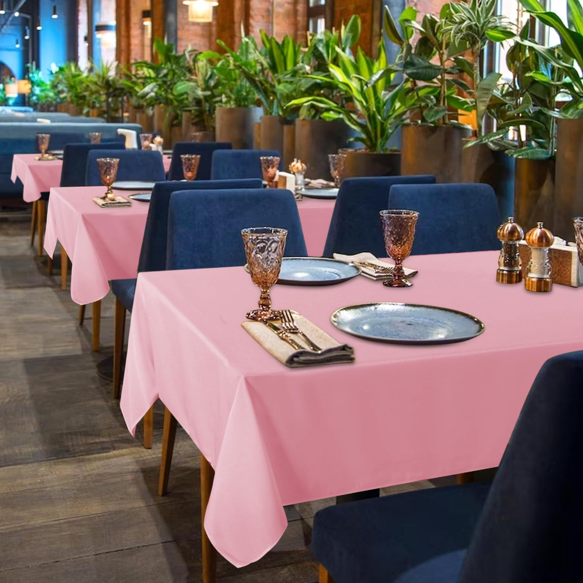 Sancua pink tablecloth wrinkle-free finish resists creasing after use.