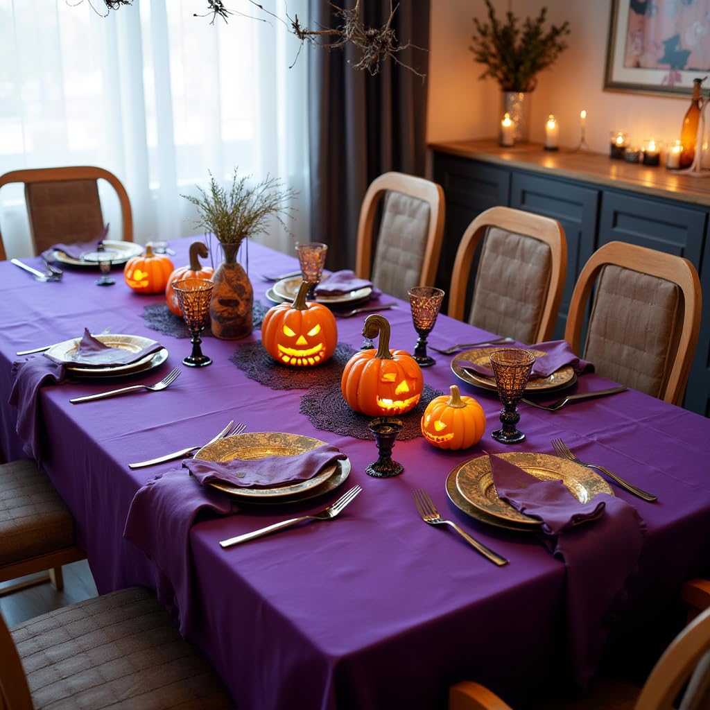 Sancua tablecloth shows stain-resistant polyester in use during a meal