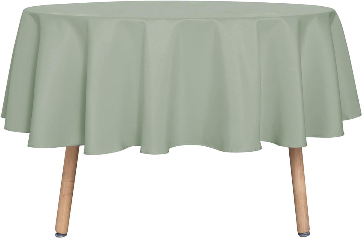 Sancua round tablecloth sage green drapes smoothly protecting a 60 inch table from spills