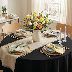 Sancua 70 inch round tablecloth with edge drape for a polished dining look