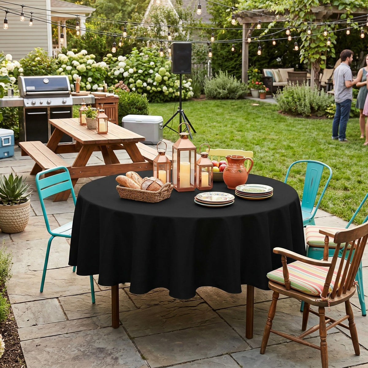 Sancua tablecloth fabric close-up shows soft durable polyester texture