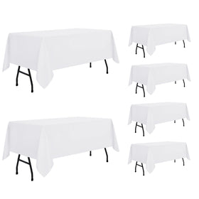 sancua six-pack white tablecloth 60x84 inches on a dining table showcases a clean, elegant setup