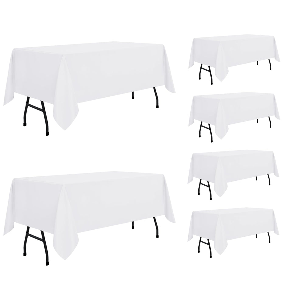 sancua six-pack white tablecloth 60x84 inches on a dining table showcases a clean, elegant setup