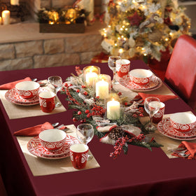 Sancua stain-resistant burgundy tablecloth protects surfaces during meals