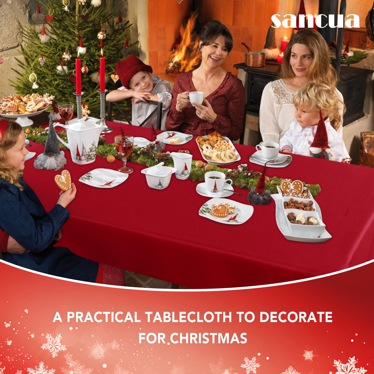Sancua fabric detail emphasizes stain resistance during casual dinners