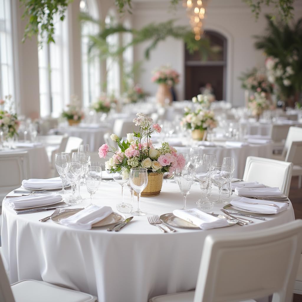 Sancua white tablecloth highlighting stain-resistant fabric for easy cleanup