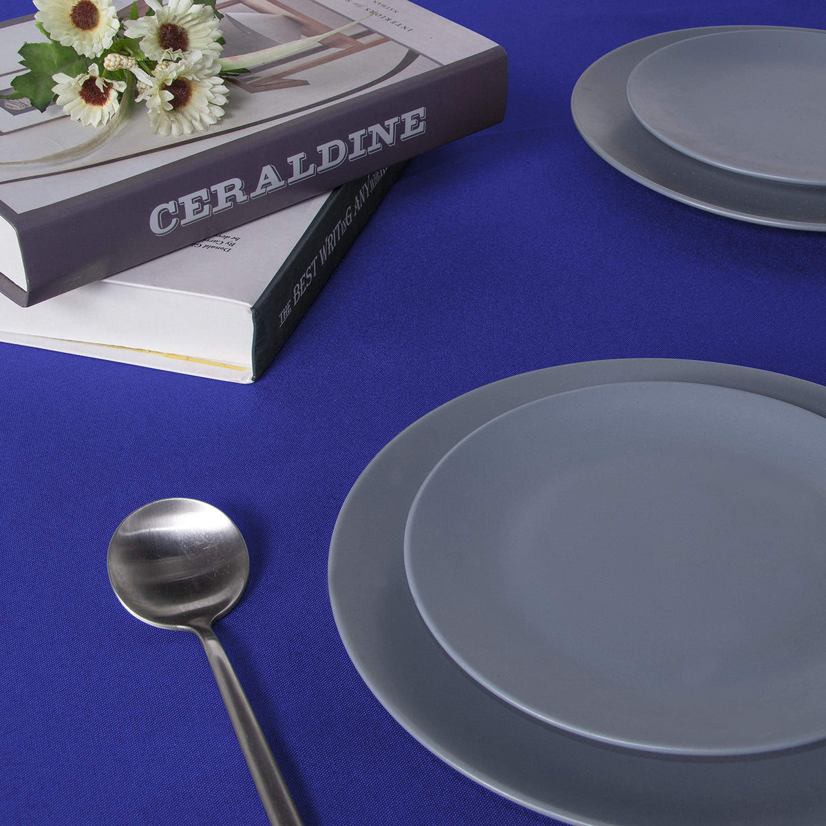 Sancua tablecloth provides sun fade protection for outdoor tables.