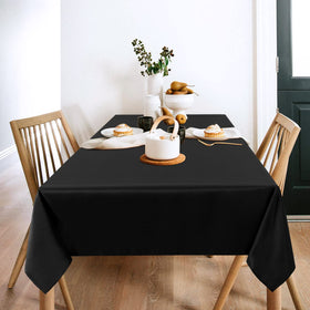 Sancua two-pack black tablecloth draped over a table for wrinkle-free presentation