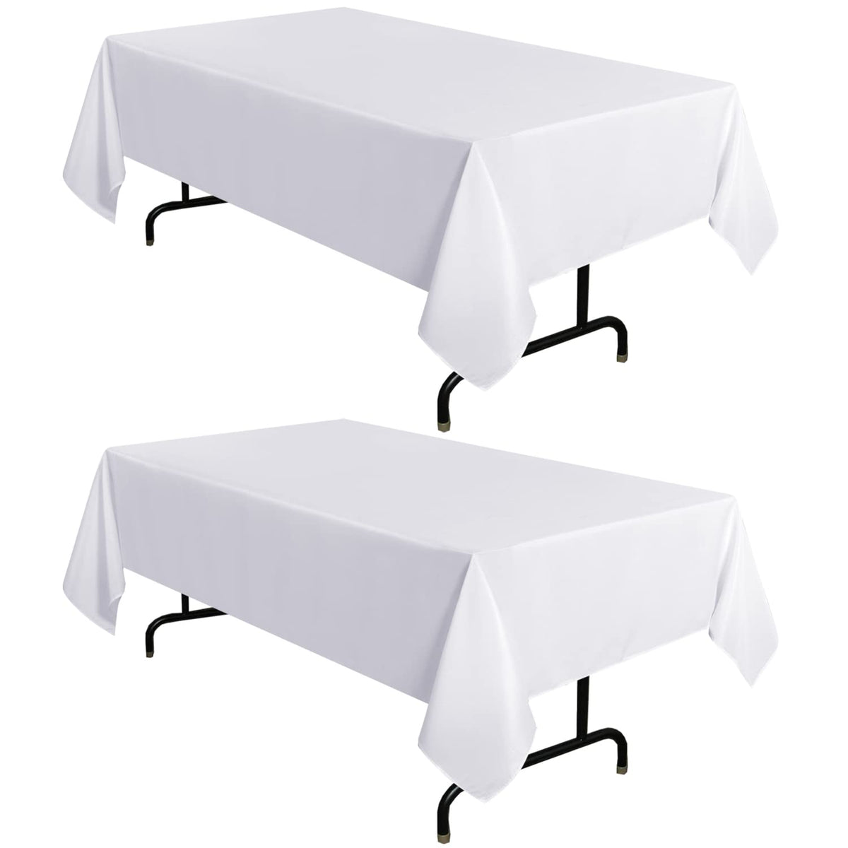 Sancua two-pack white tablecloth on 8ft dining table with 12-inch drop