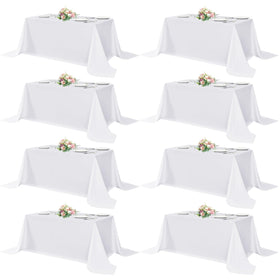 Sancua white rectangle table cloth 8-pack in flat lay, showing durable polyester fabric