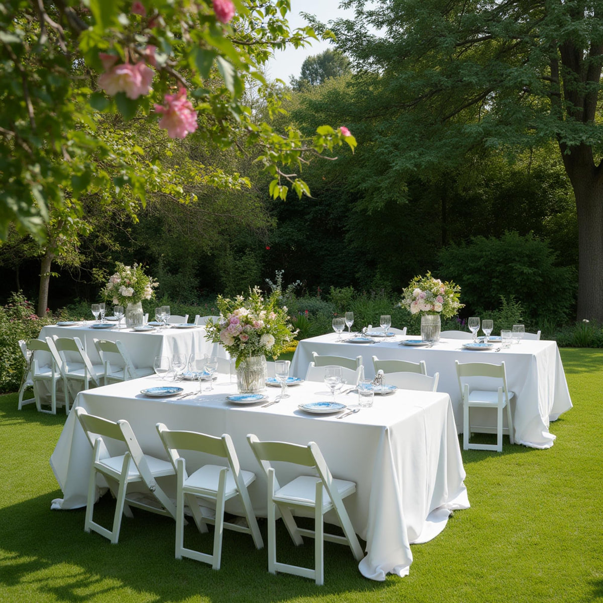 Sancua white rectangle tablecloth on table for a wedding setup with elegant look
