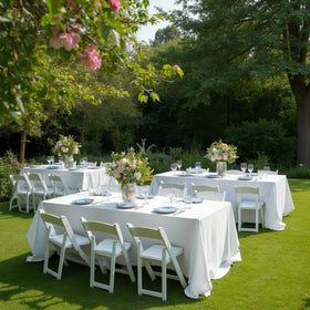 Sancua white rectangle tablecloth on table for a wedding setup with elegant look