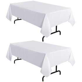 Sancua white tablecloth 60x84 on a 4-foot table, stain resistant and easy to clean.