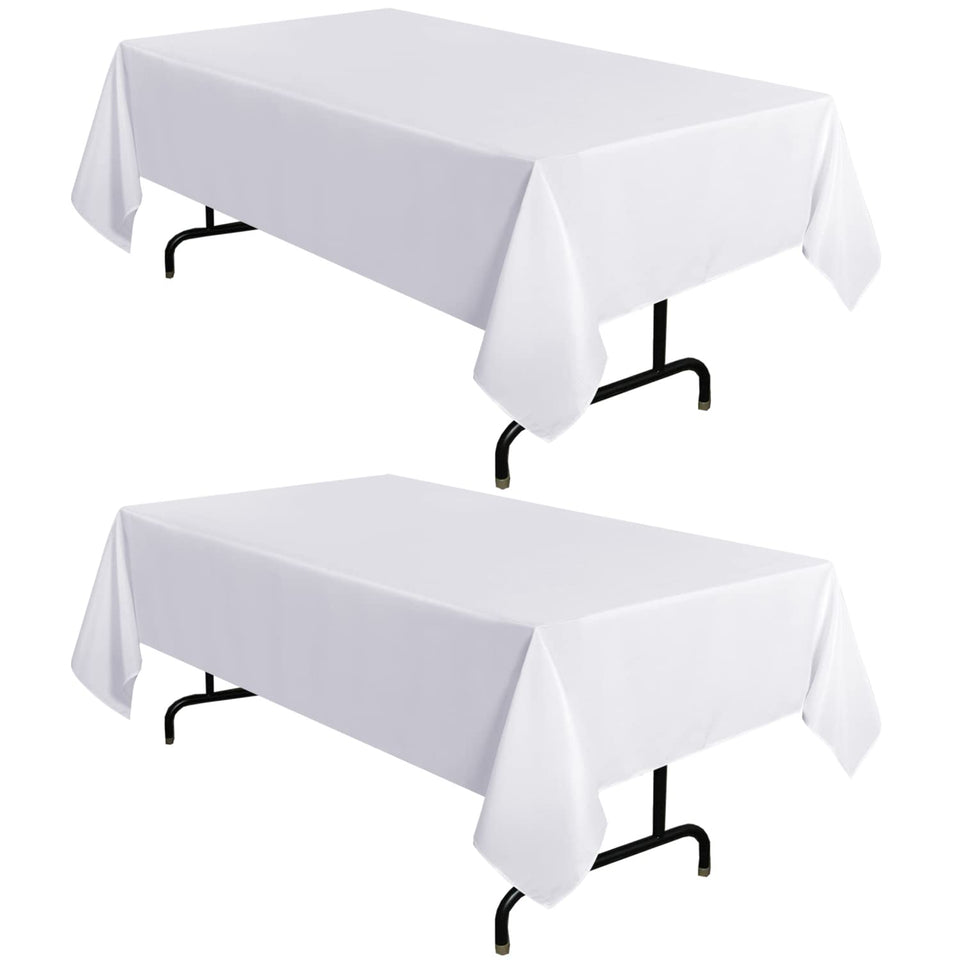 Sancua white tablecloth 60x84 on a 4-foot table, stain resistant and easy to clean.