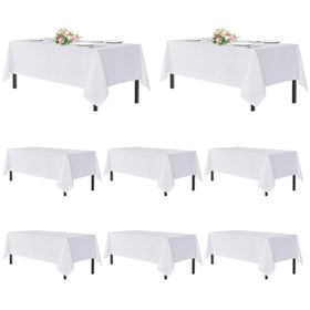 Sancua white rectangle tablecloth on a full event table setup for an elegant look