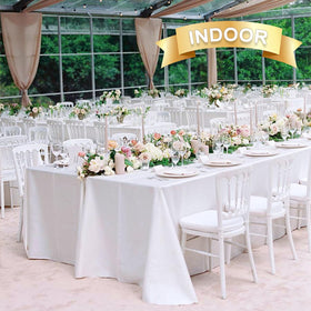 Sancua 90x156-inch white tablecloth demonstrates stain resistance for busy banquet settings.