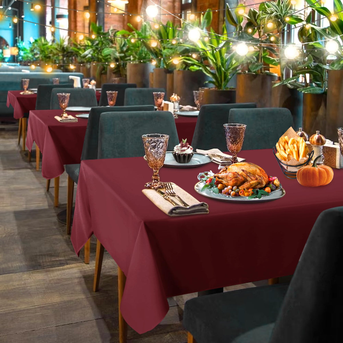 Sancua wrinkle-free burgundy table cover stays smooth after setup