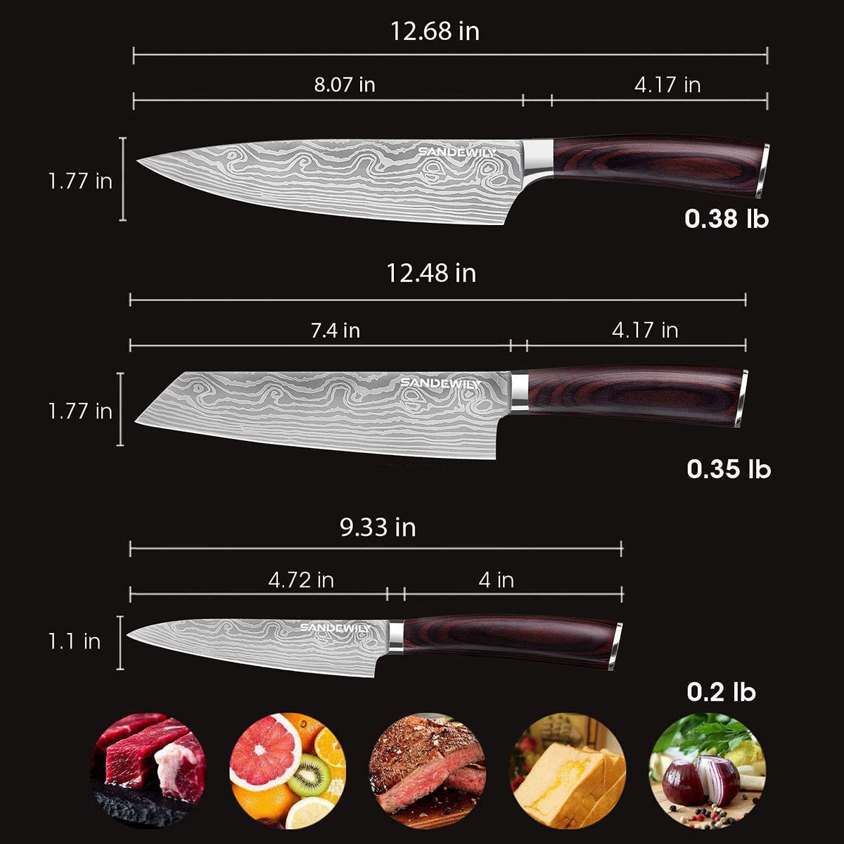 SANDEWILY 7.5-inch cutting knife for versatile mid-size tasks.