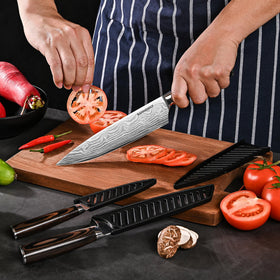 SANDEWILY pakkawood handle offers ergonomic, comfortable grip.