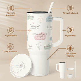 SANDJEST 40oz insulated tumbler closeup showcases durable stainless steel and temperature control.