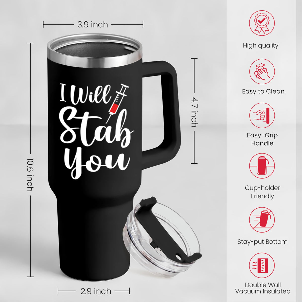 Close-up of the 40oz stainless steel insulated tumbler’s durable finish