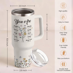 SANDJEST 40oz tumbler double-wall insulation keeps beverages at target temperature.