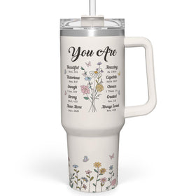 SANDJEST 40oz tumbler handle close-up for easy grip and on-the-go hydration.