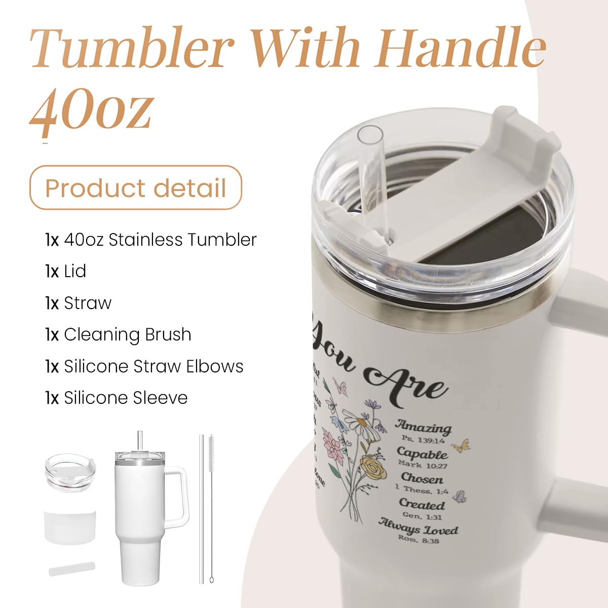SANDJEST 40oz tumbler stainless steel finish highlights durability and style.