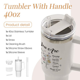 SANDJEST 40oz tumbler stainless steel finish highlights durability and style.
