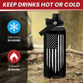 SANDJEST American Flag 32oz bottle top view showing leakproof lid design.