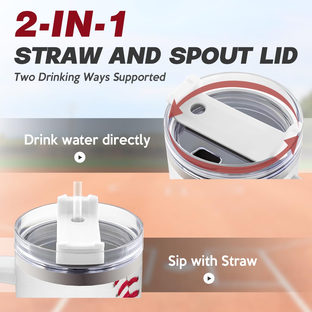 SANDJEST baseball tumbler ergonomic handle makes carrying comfortable anywhere