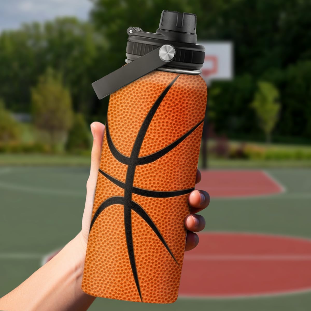 SANDJEST basketball bottle on desk illustrates daily use at work or study
