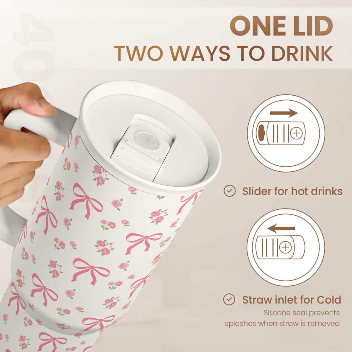 SandJest Bow tumbler comfortable handle eases carrying anywhere