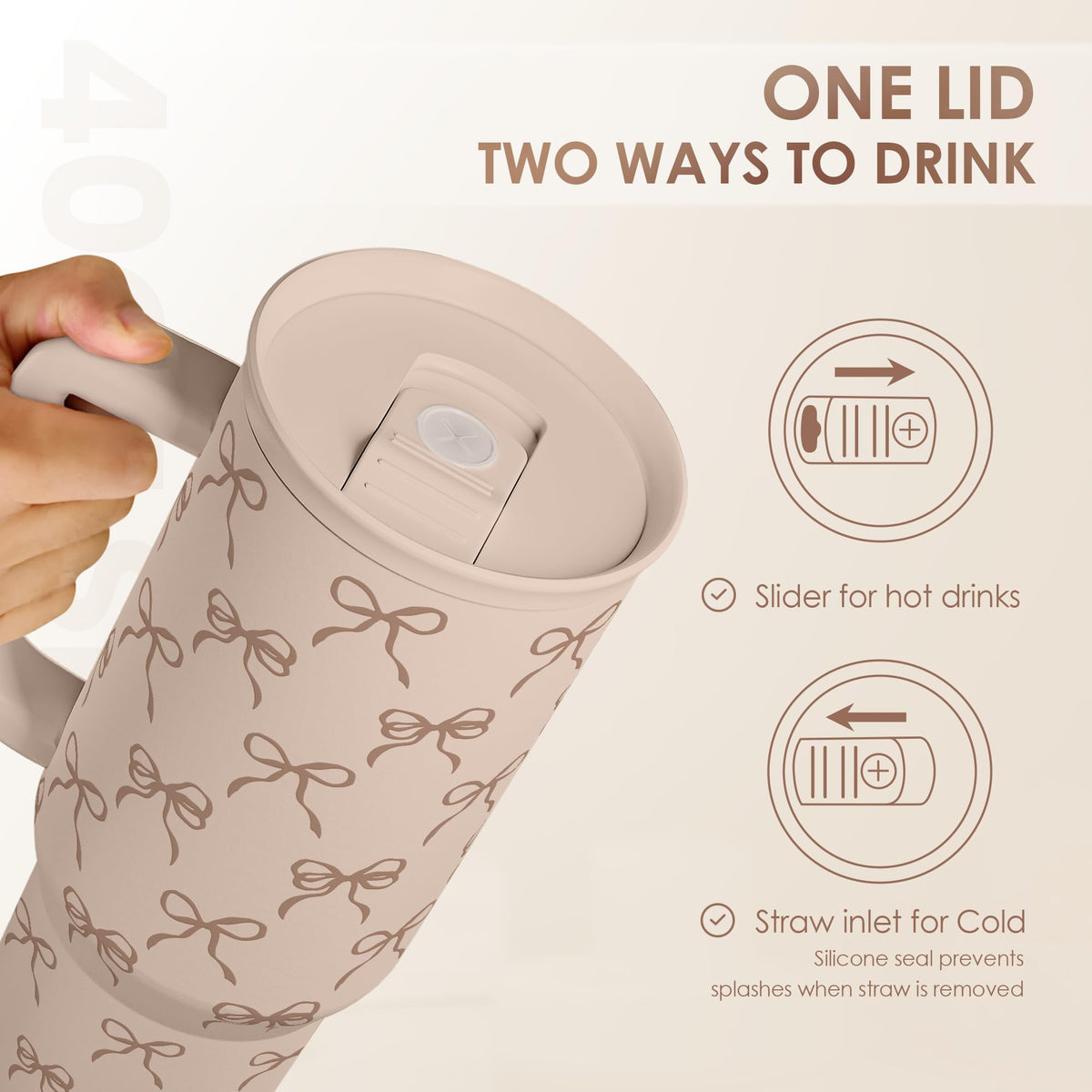Slider lid of Sandjest Bow with straw for easy sipping