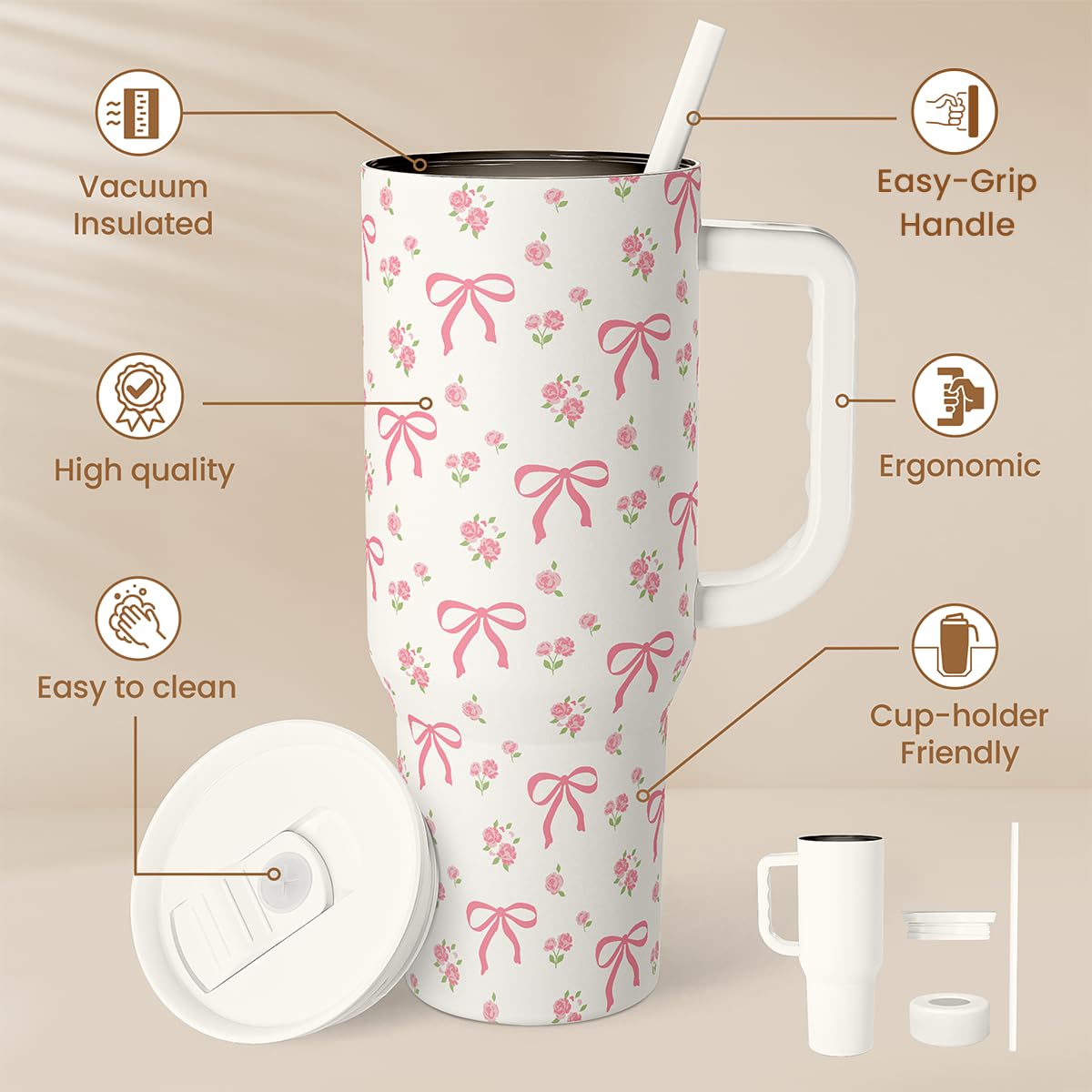 SandJest Bow tumbler with slider lid for controlled sipping