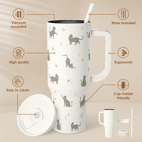 SANDJEST cat mom 40oz tumbler front view showcasing large capacity for travel.