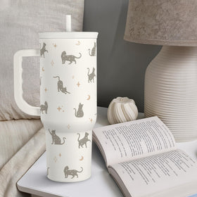SANDJEST cat mom 40oz tumbler gift-ready packaging ideal for gifting.