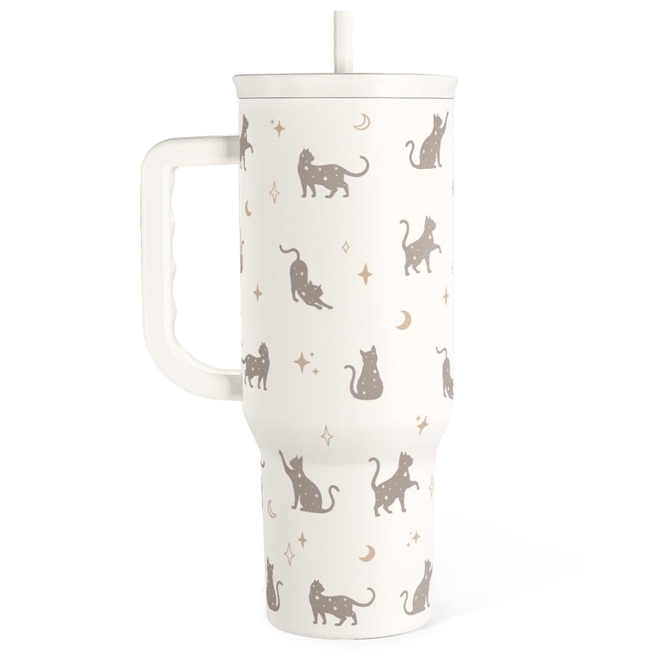 SANDJEST cat mom 40oz tumbler with handle and straw for easy daily hydration.