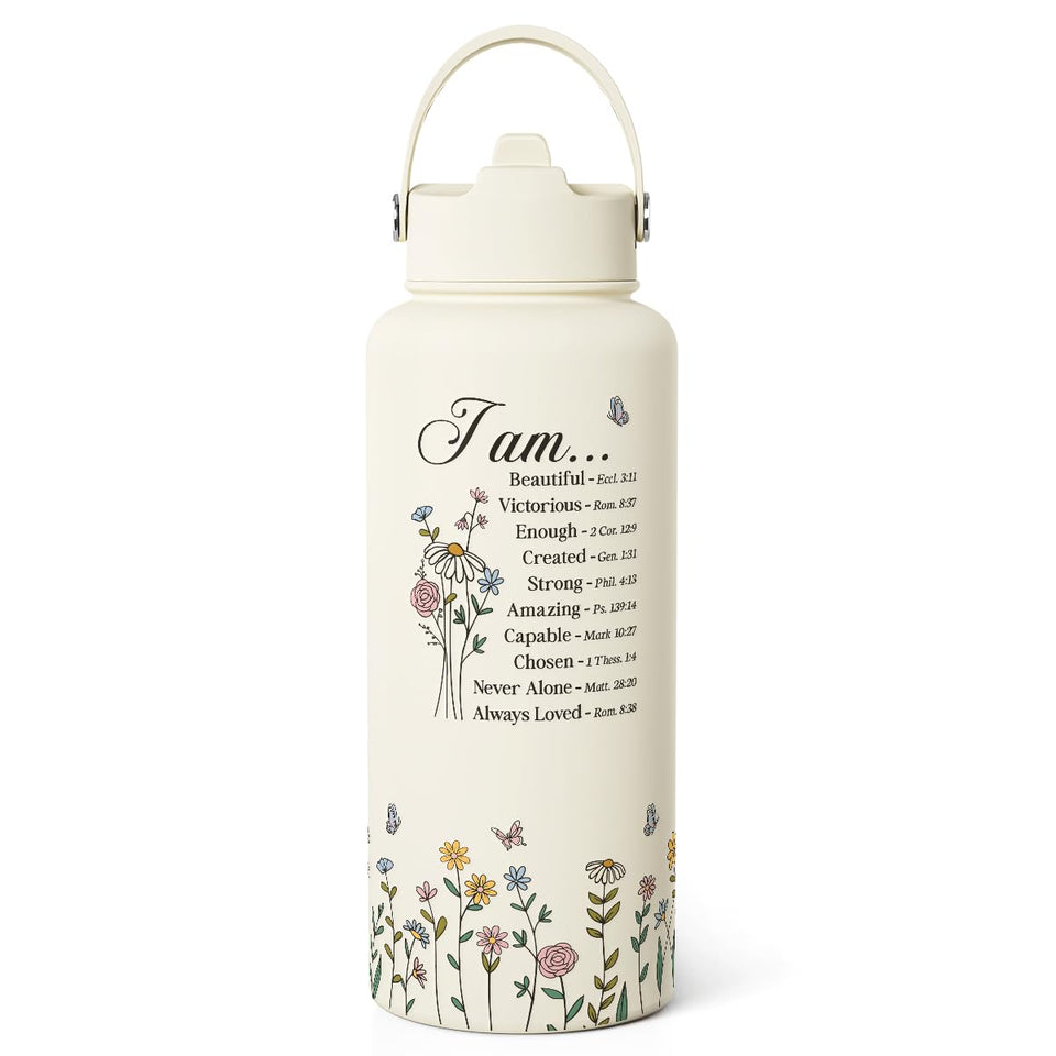 SANDJEST Christian Inspiration bottle 32oz with lid and straw for on-the-go hydration