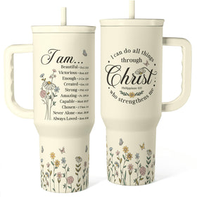 SANDJEST Christian tumbler with handle and 40oz capacity for all-day hydration.