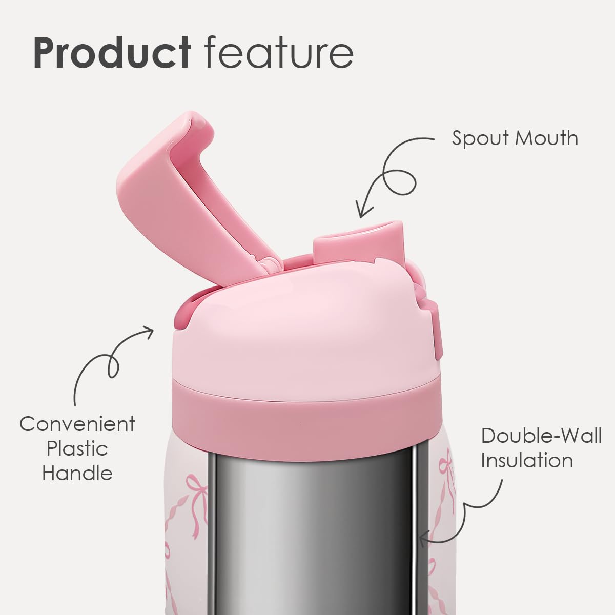 SANDJEST Coquette Bow bottle push-button lid enables spill-free sipping on the go