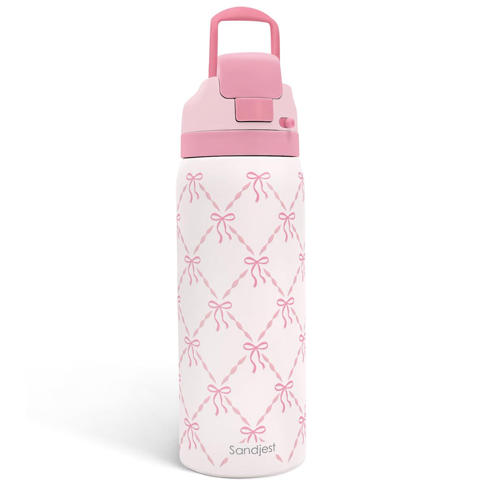 SANDJEST Coquette Bow pattern closeup showcases a cheerful design for daily hydration