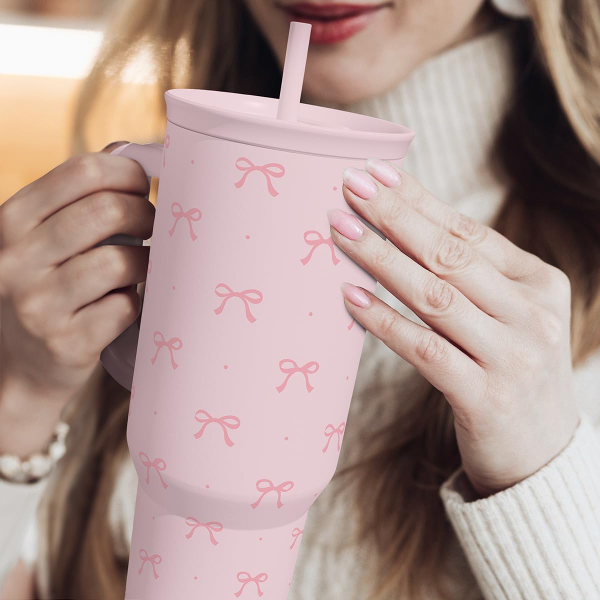 SANDJEST Coquette Bow tumbler hand wash recommended