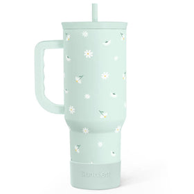 SANDJEST Daisy 40oz tumbler with handle, ideal for on-the-go hydration.
