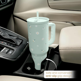 SANDJEST Daisy tumbler's sturdy handle enhances portability anywhere.