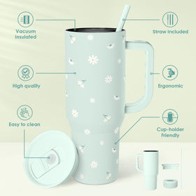 SANDJEST Daisy tumbler with straw supports convenient, spill-free sipping.