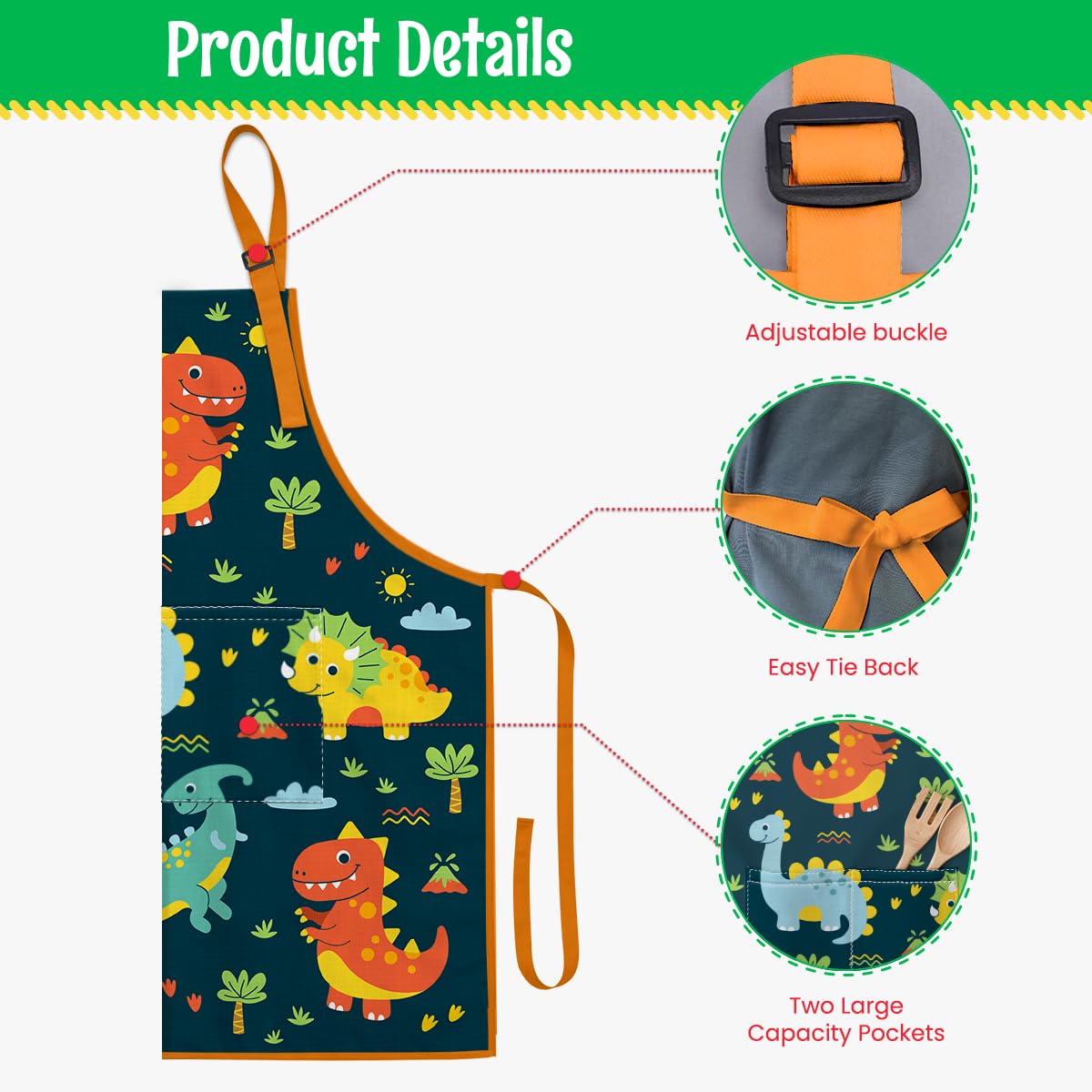 SANDJEST Dinosaur Kid Apron protects clothes during baking and crafting