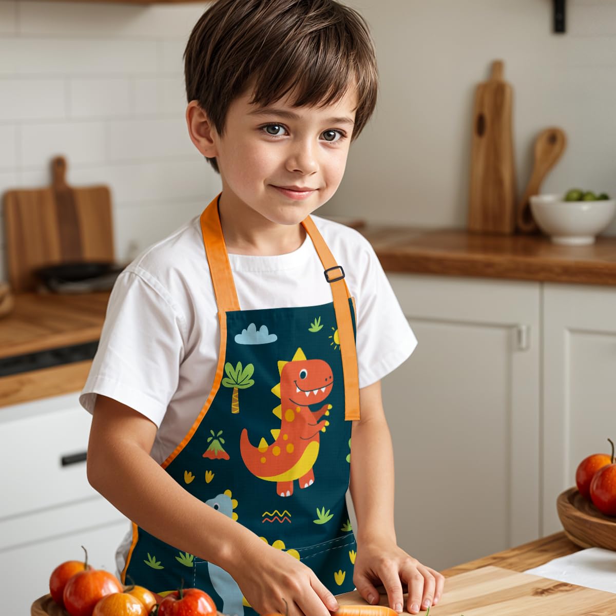SANDJEST Dinosaur Kid Apron set is gift-ready for holidays
